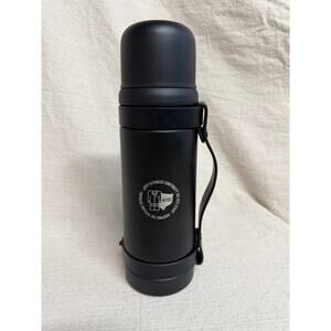 Aviana Black Vacuum Insulated Thermos Bottle Leather Strap Handle Cup Lid 24oz